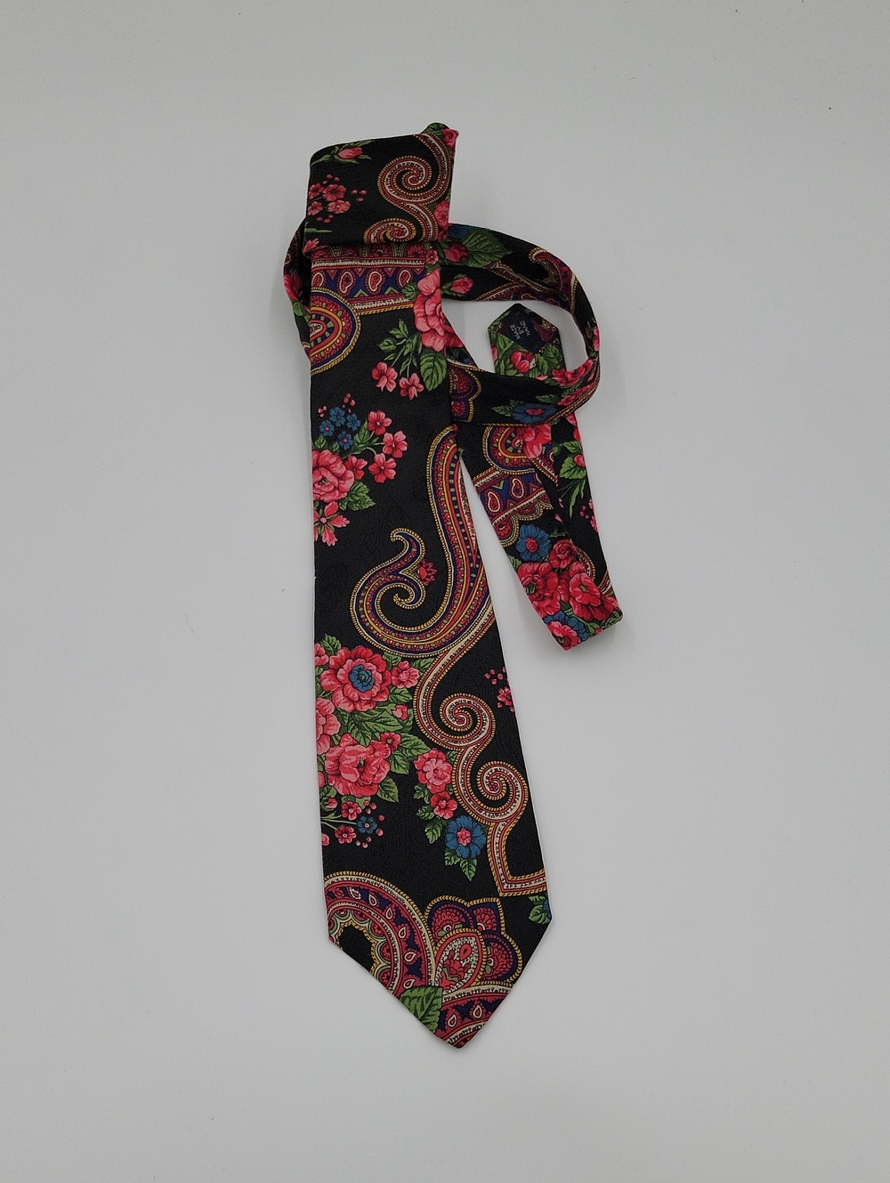 Polo Ralph Lauren Black Paisley Tie with Pink & Pink Floral Accents Silk Office